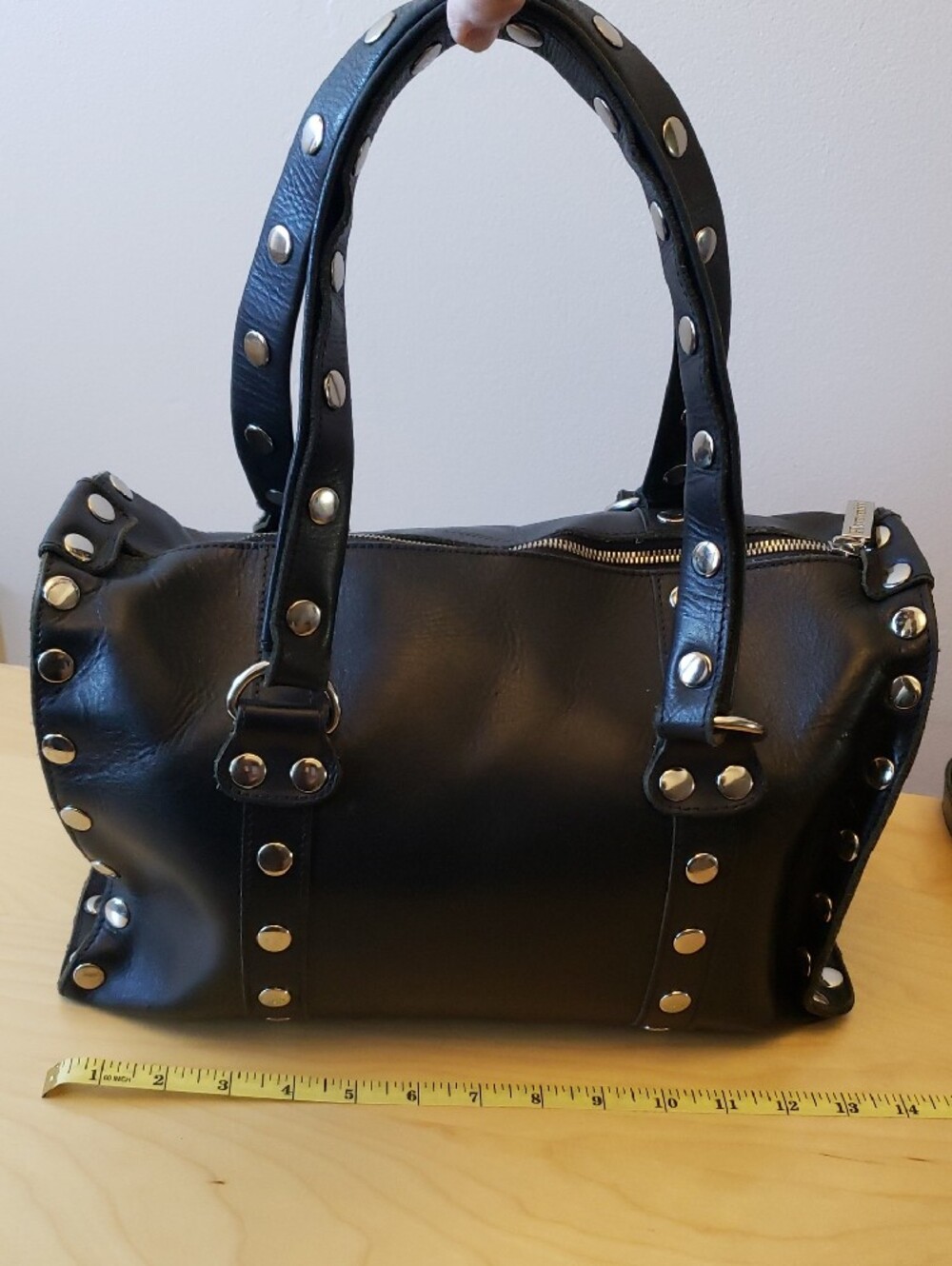 Hammitt Black Leather Studded Satchel with Silver Hardware - Picture 5 of 14